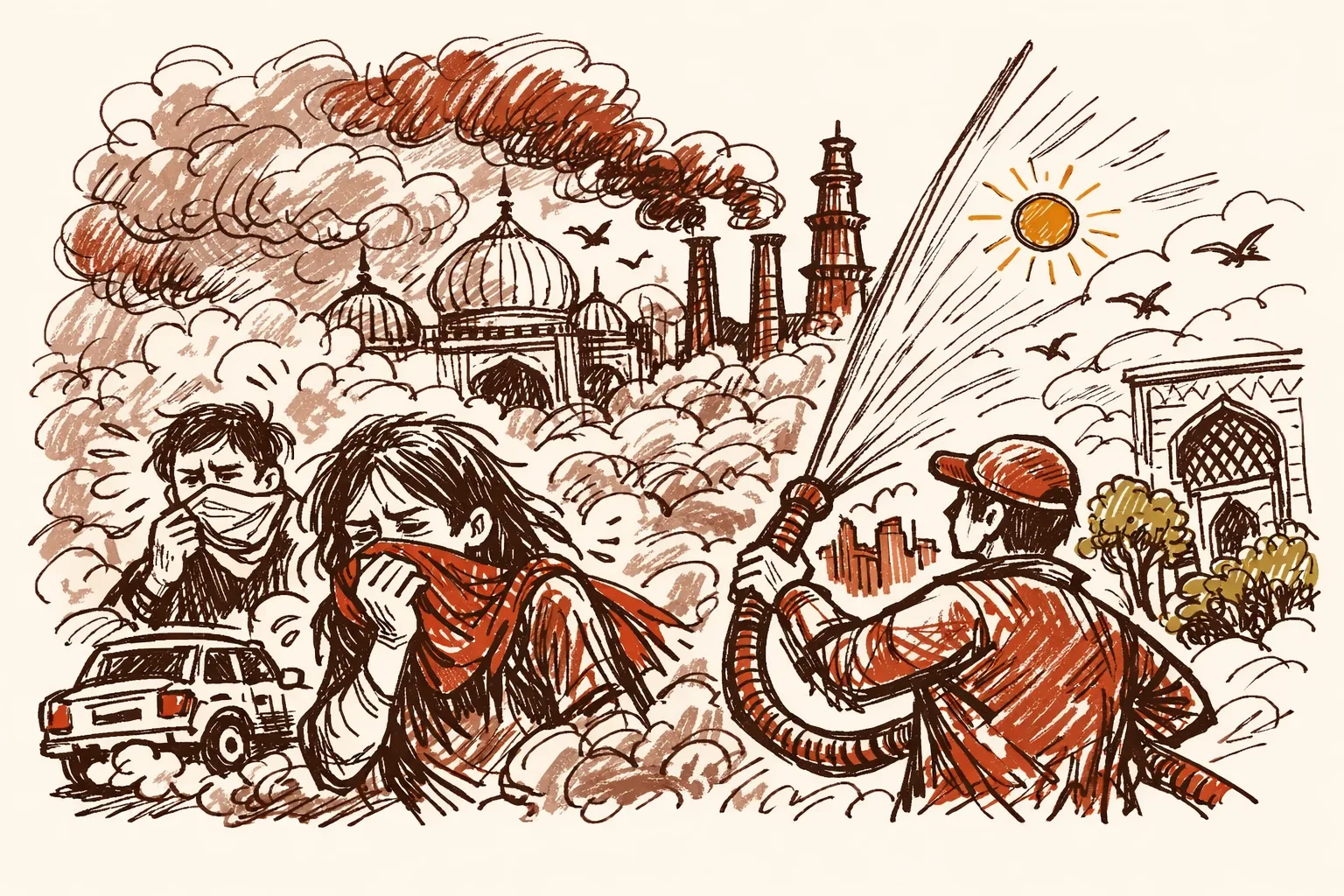 Editorial illustration for Delhi Air Quality Has Been Deadly for 8 Years Running. Here Is the Fix.