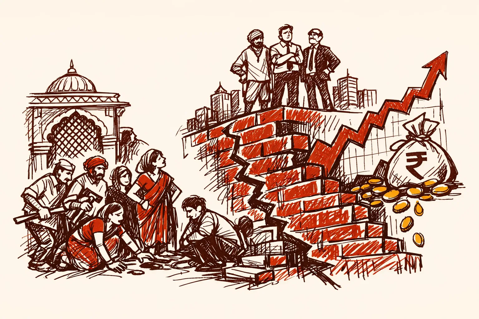 Editorial illustration for India's Caste System Is a GDP Problem. Here Is the Data.