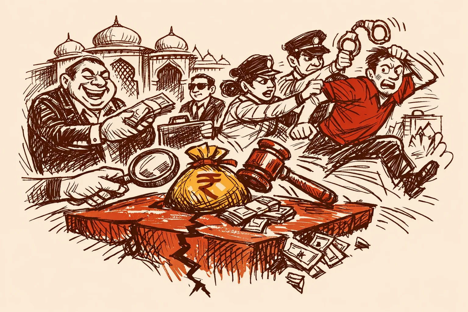 Editorial illustration for Has India Actually Gotten Serious About Corruption