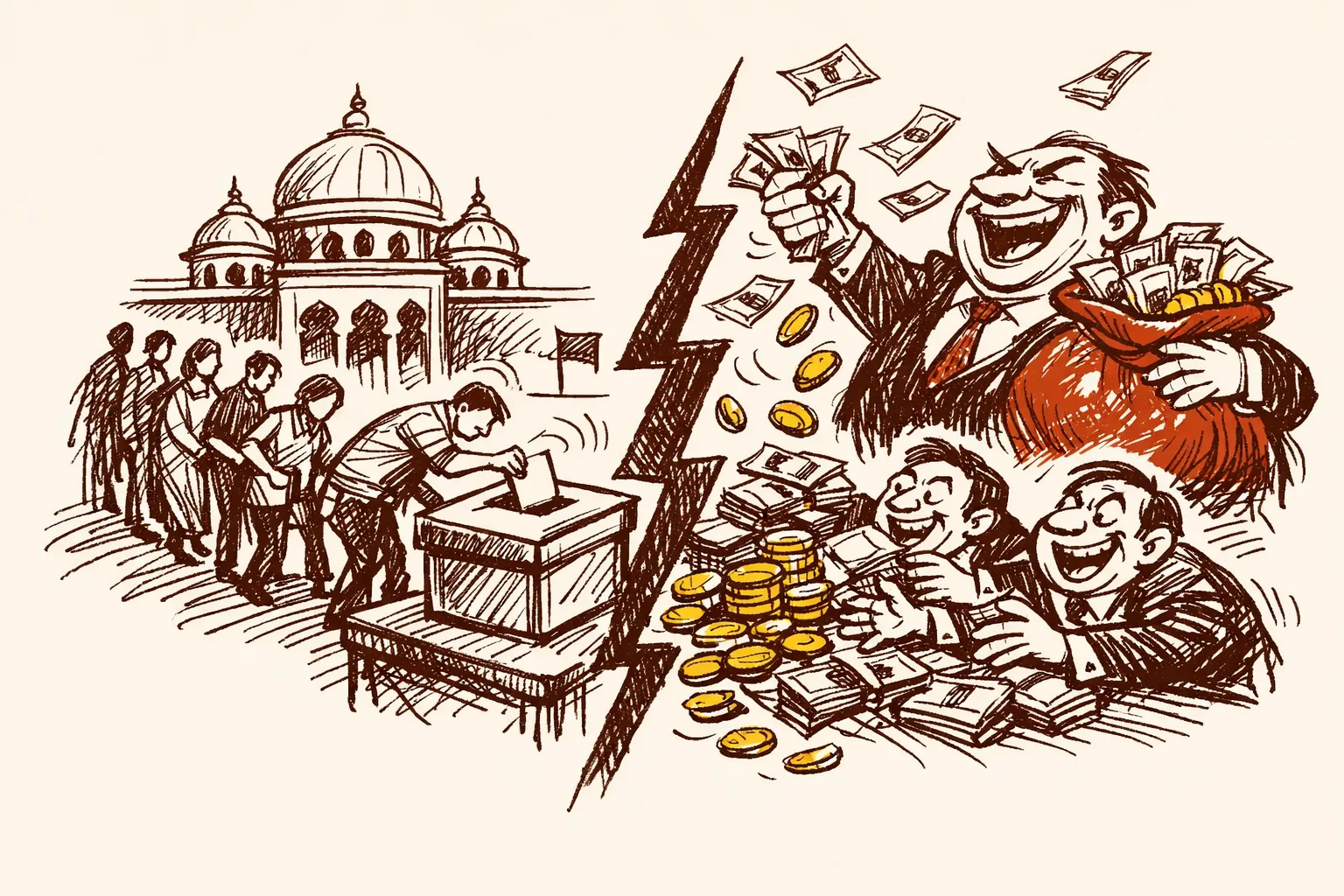Editorial illustration for India Electoral Reforms and the Money Power Problem That Cannot Be Ignored