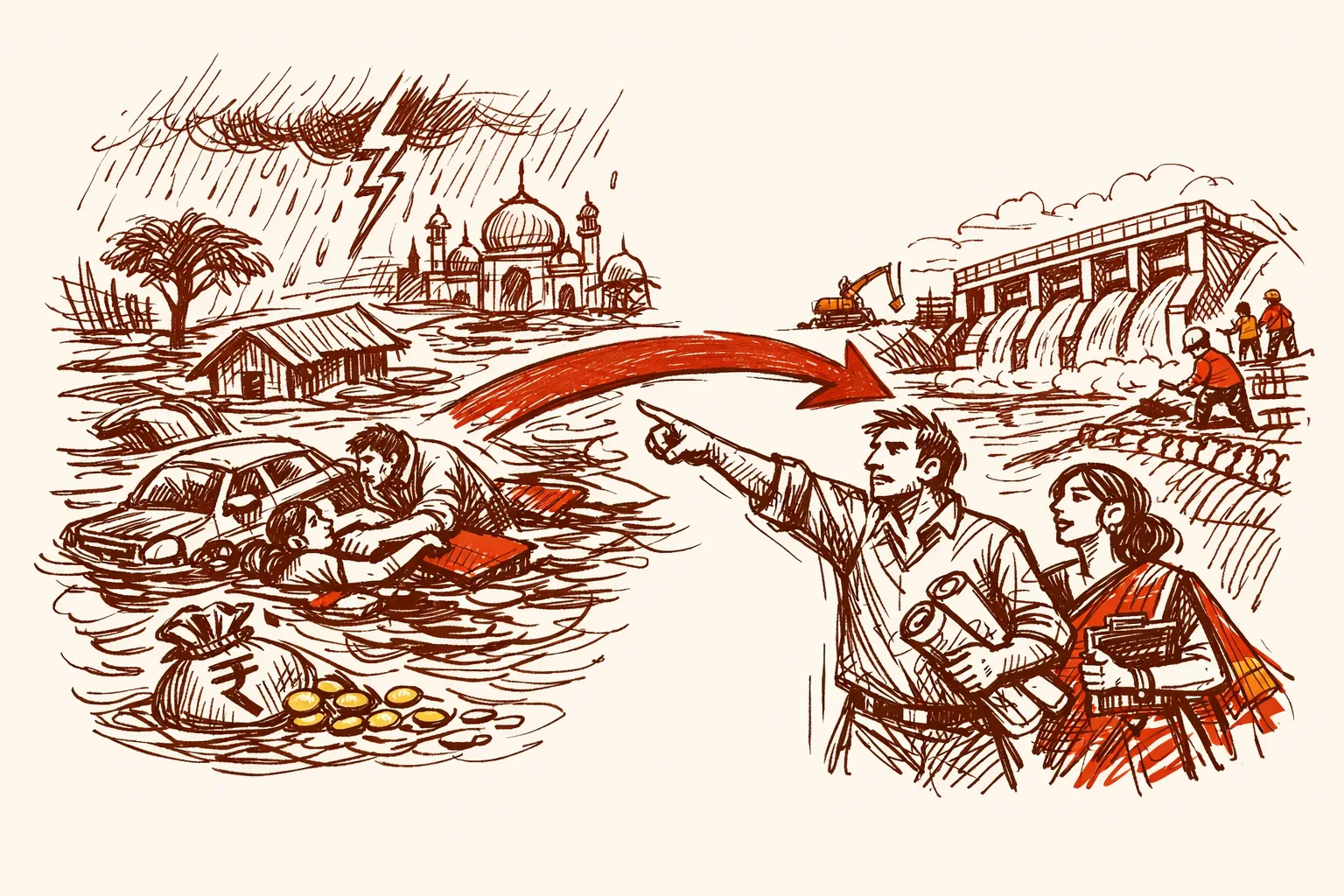 Editorial illustration for India Flooding Is Costing Us a Trillion Rupees a Year - And We Know How to Stop It