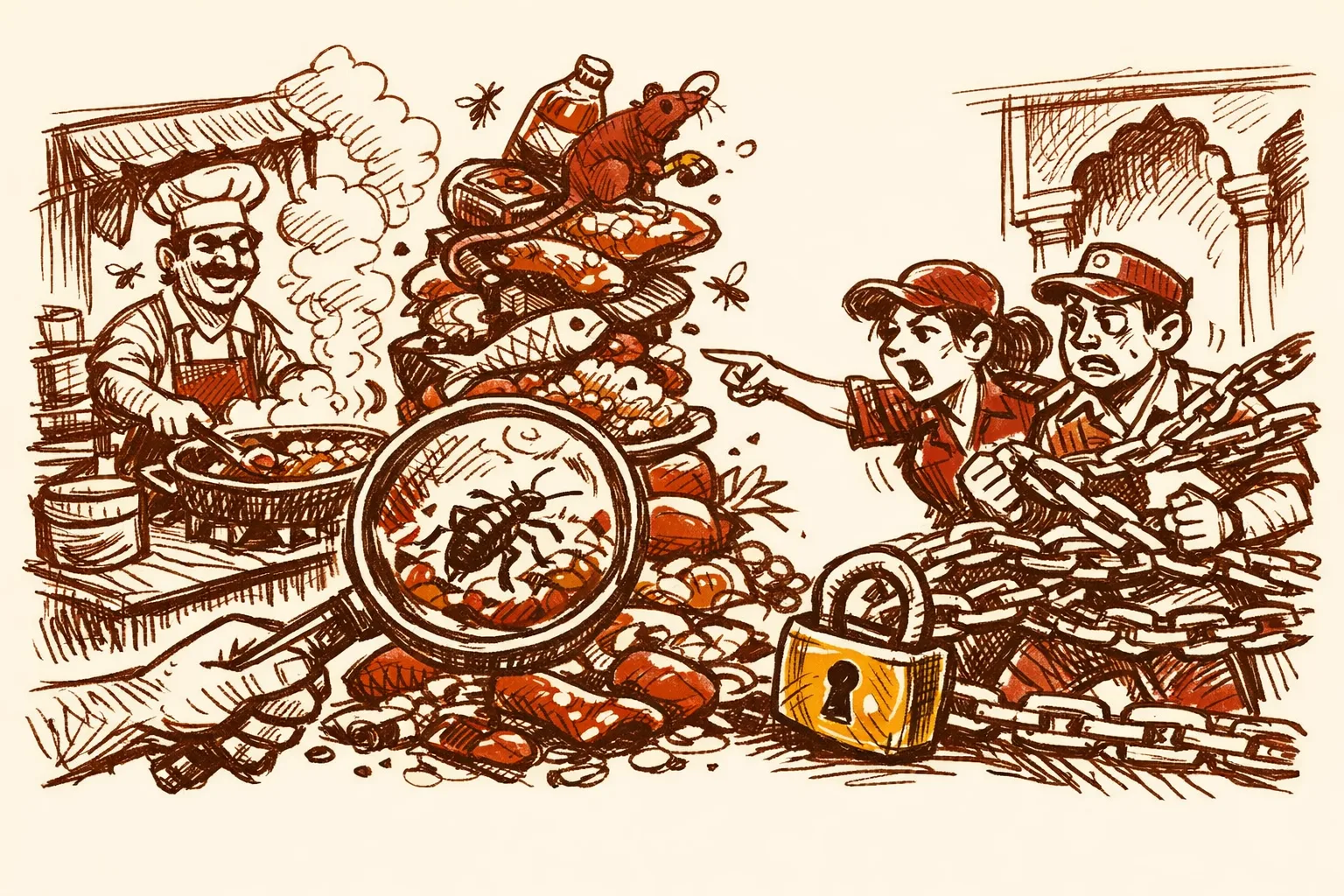 Editorial illustration for India Food Safety Has a Law. What It Needs Is Enforcement