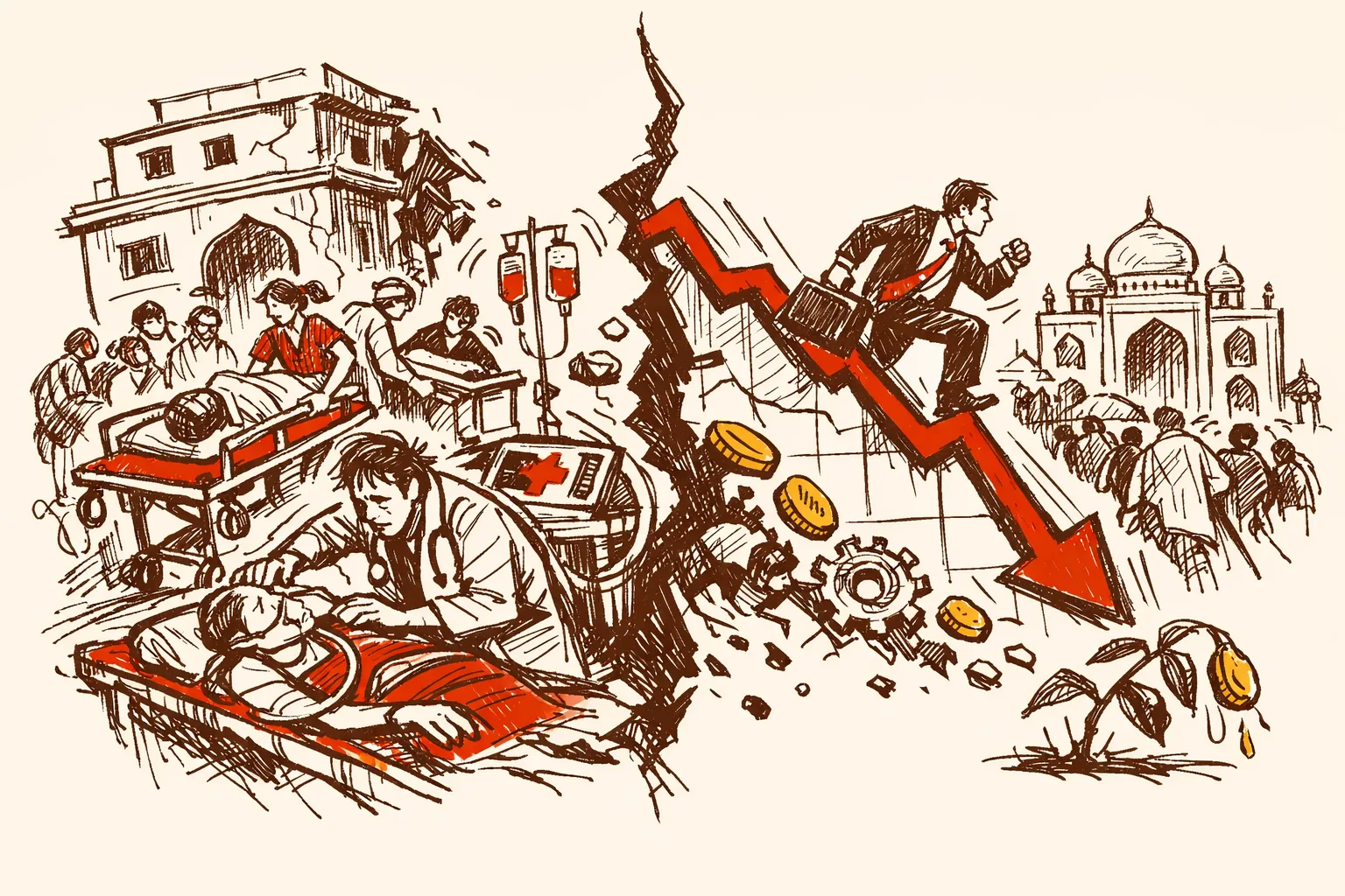 Editorial illustration for India Healthcare Is Broken and It Is Costing the Country Its Economic Future