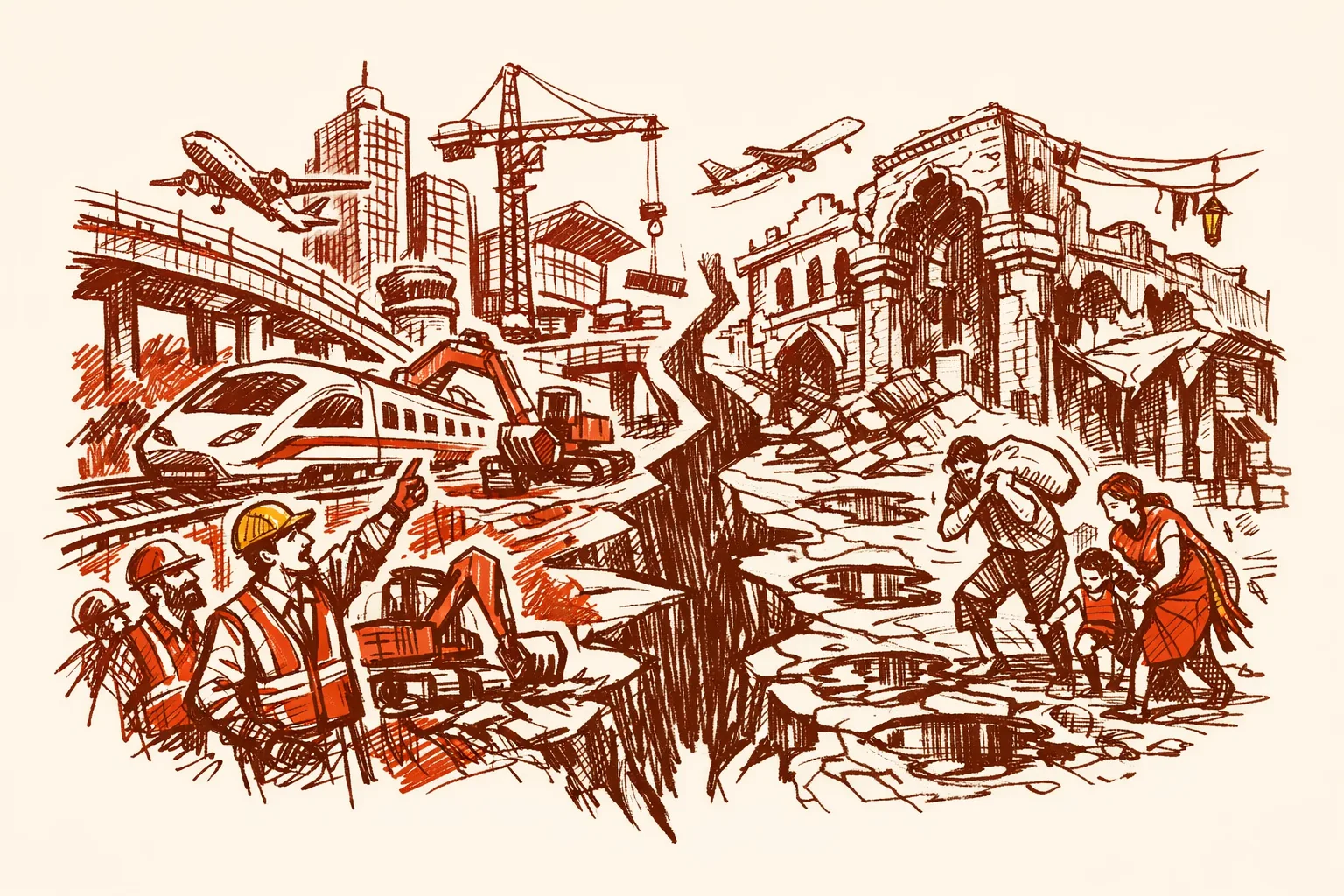 Editorial illustration for India Infrastructure - The Biggest Build in History and the Gaps That Still Remain