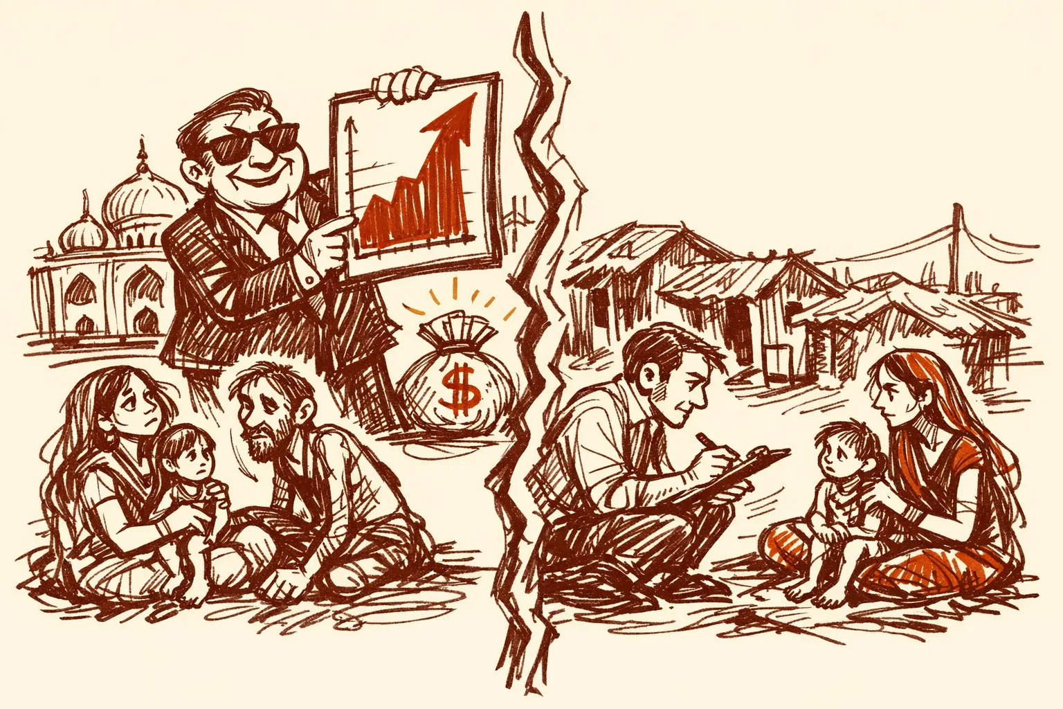 Editorial illustration for India Has Two Poverty Numbers and Only One of Them Is Honest