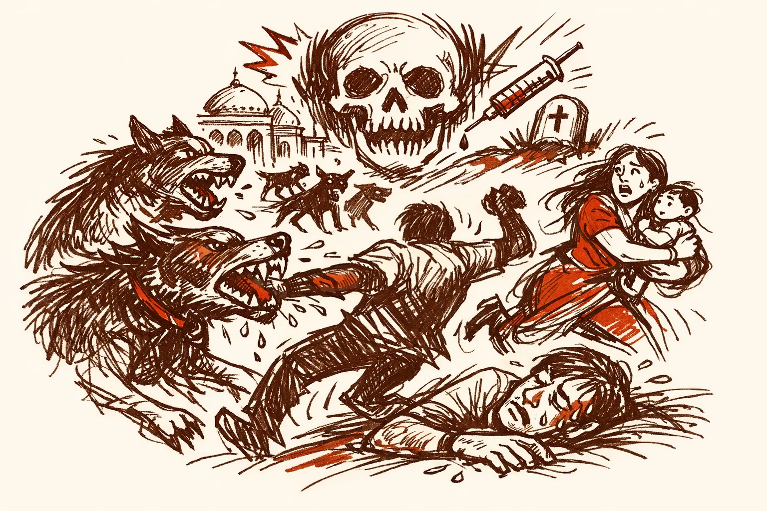 Editorial illustration for India Has 62 Million Stray Dogs and Loses 20,000 Lives a Year to Rabies