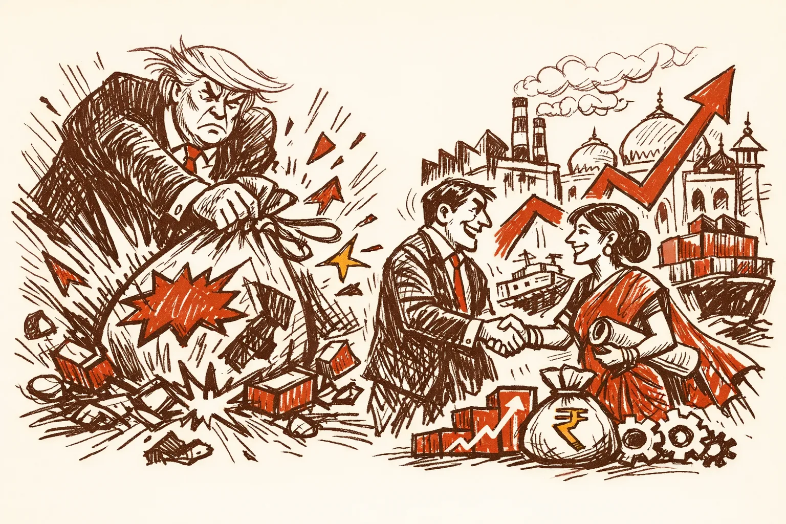Editorial illustration for India US Trade Reforms - Why Trump's Tariffs Are the Best Thing That Happened to India