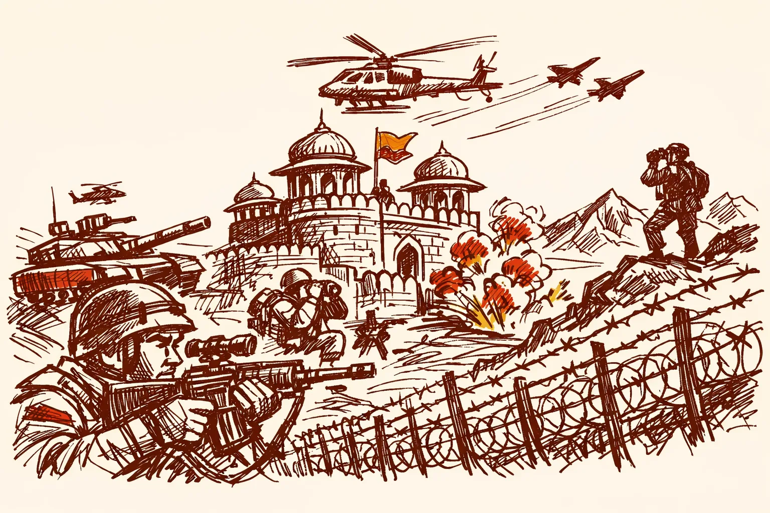 Editorial illustration for Project Chetak BRO - How India Is Fortifying Its Western Frontier